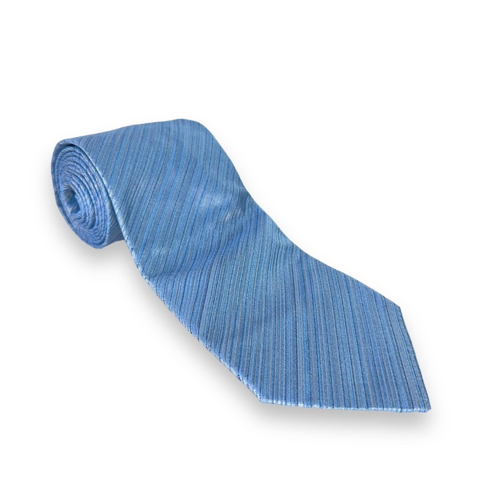 Tino Cosma Men's Tie Size 56.5 x 3.5 Blue Silver Striped 100% Silk Made in Italy
